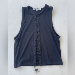 Joah Brown Cropped Black Lace-up Ribbed Tank, Size S/M, Like New
